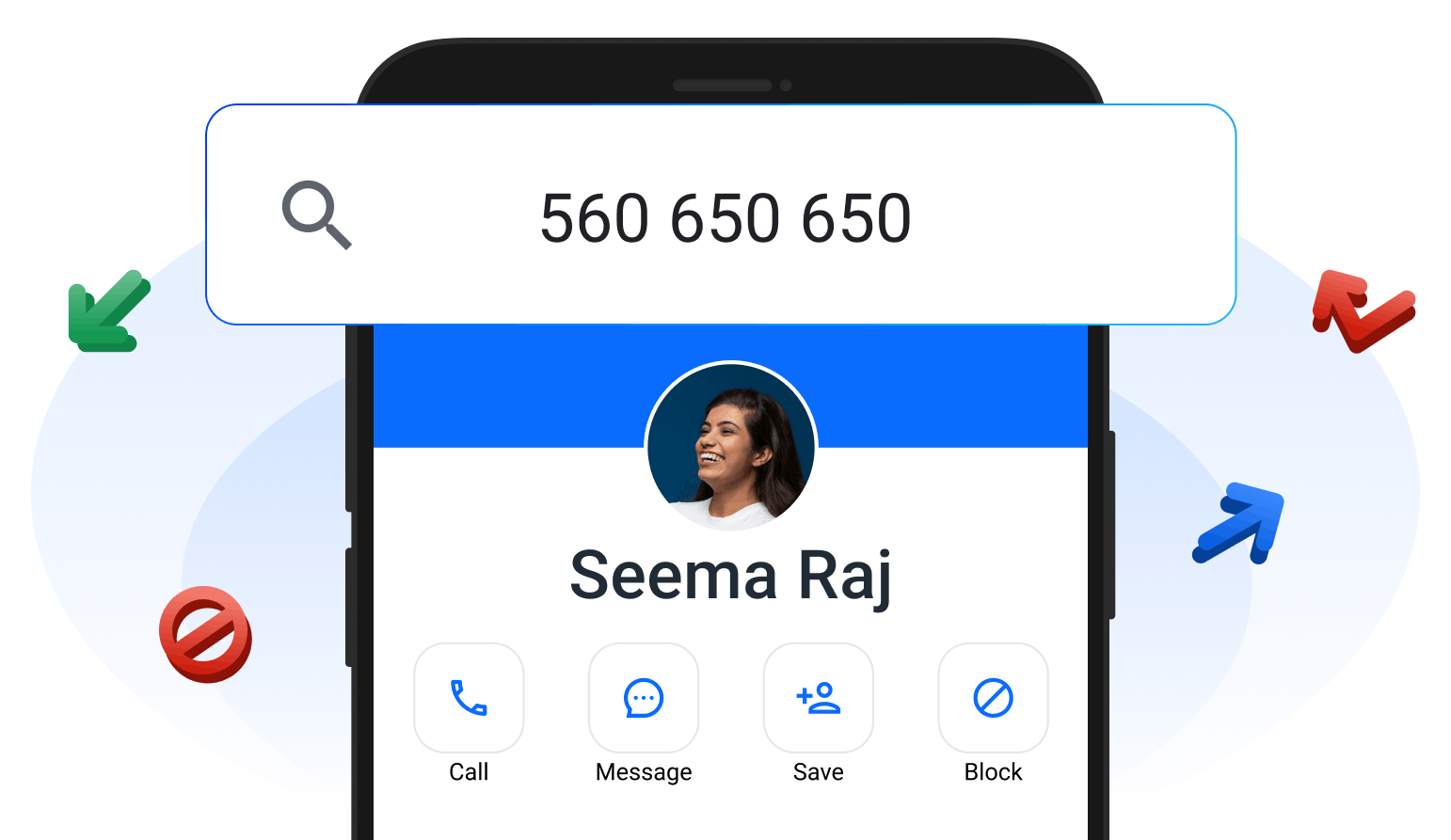 Number Search on Truecaller App Mockup